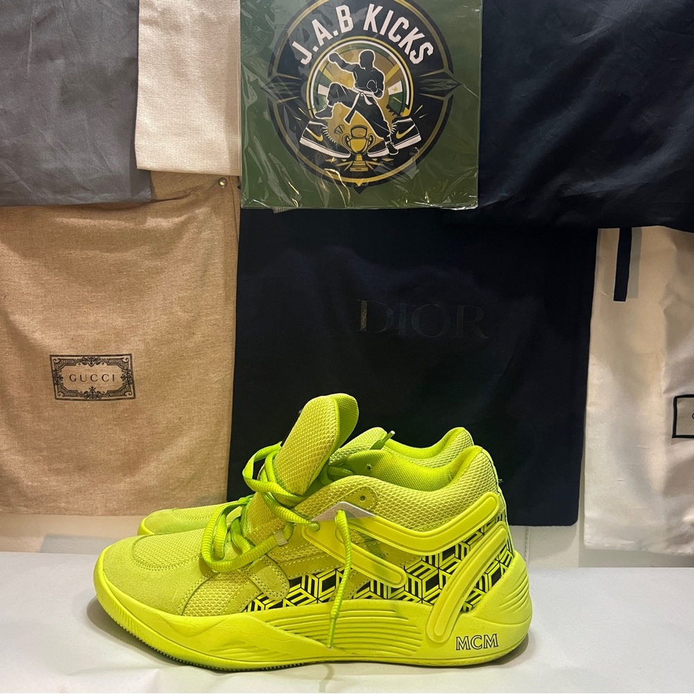 MCM Neon Yellow Geometric Sneakers